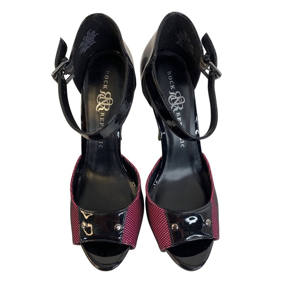 Rock & Republic Black & Pink Open Toe Stiletto Platform Heels Size 8.5 M EUC - Picture 4 of 14